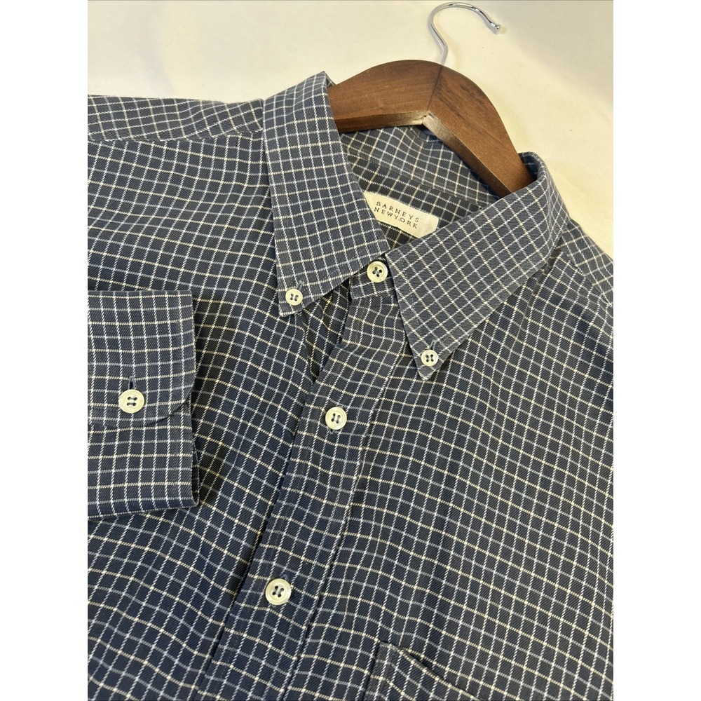 Barneys New York Button-Up Blue Plaid Long Sleeve Dress Shirt Cotton‎ Men's 2XL